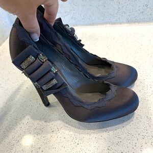 Tory Burch Elegant Dark Gray Satin Heels w/Rhinestones!